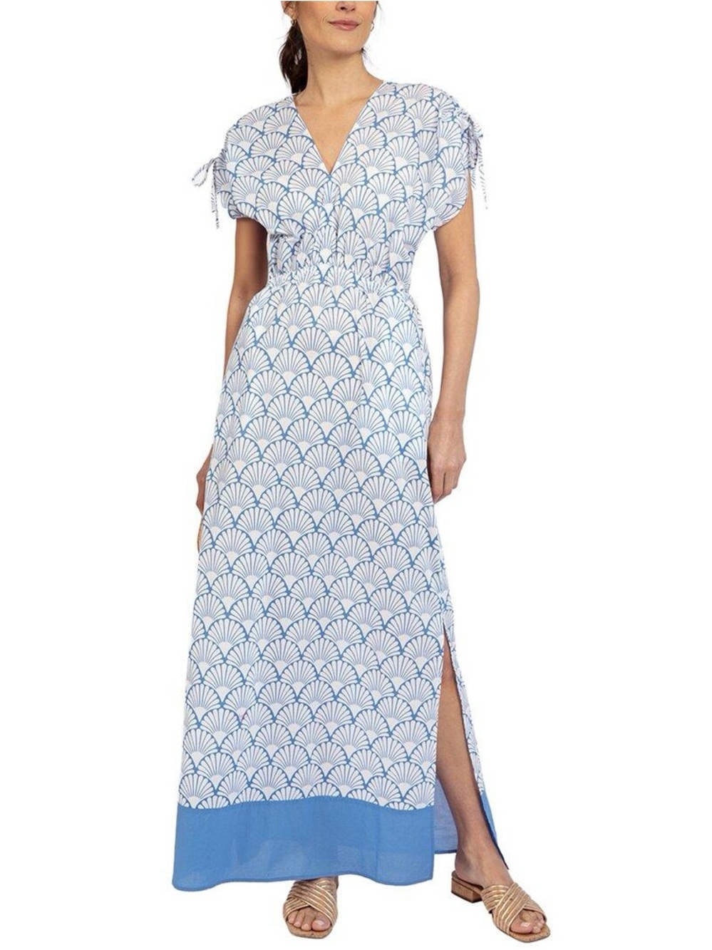 NWT J McLaughlin 100% Cotton Maxi Dress Ella Seashells S and M
